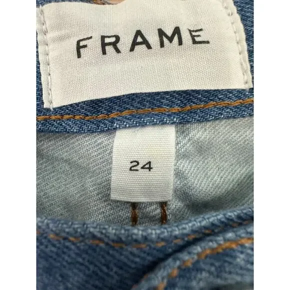 Frame Cotton Denim Split Seam Wide Leg Jeans Two-Toned Blue Women's Size 24 - Picture 7 of 9